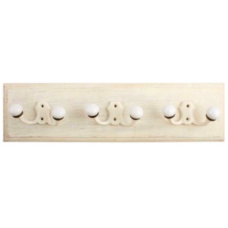 Cream Double Loop Ceramic Iron Wooden Hooks